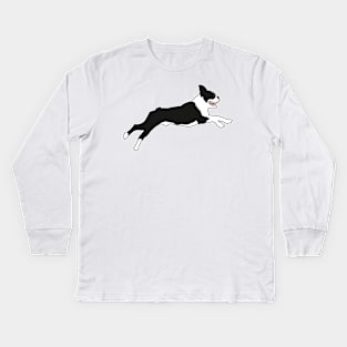 Boston Terrier in Green Kids Long Sleeve T-Shirt